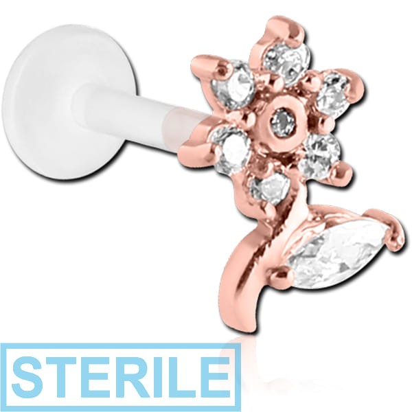 STERILE BIOFLEX INTERNAL LABRET WITH ROSE GOLD PVD COATED SURGICAL STEEL JEWELLED ATTACHMENT