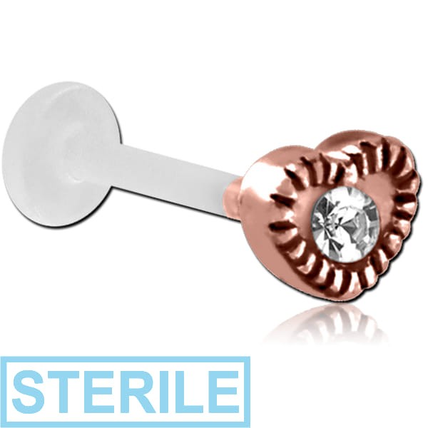 STERILE BIOFLEX INTERNAL LABRET WITH ROSE GOLD PVD COATED SURGICAL STEEL JEWELLED ATTACHMENT