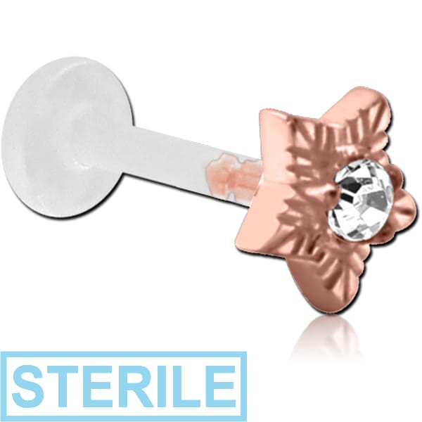 STERILE BIOFLEX INTERNAL LABRET WITH ROSE GOLD PVD COATED SURGICAL STEEL JEWELLED ATTACHMENT