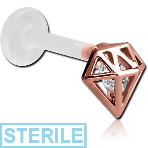 STERILE BIOFLEX INTERNAL LABRET WITH ROSE GOLD PVD COATED SURGICAL STEEL JEWELLED ATTACHMENT