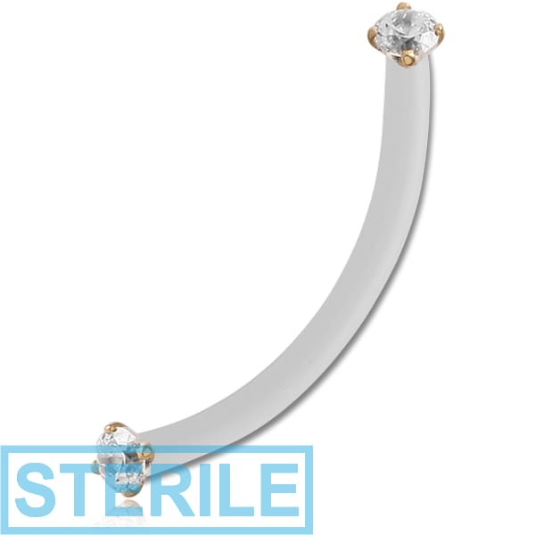 STERILE BIOFLEX INTERNAL CURVED MICRO BARBELL WITH 18K GOLD PRONG SET JEWELLED PUSH FIT ATTACHEMENT