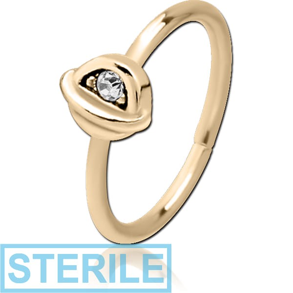 STERILE ZIRCON GOLD PVD COATED SURGICAL STEEL JEWELLED SEAMLESS RING - HALF OPEN EYE