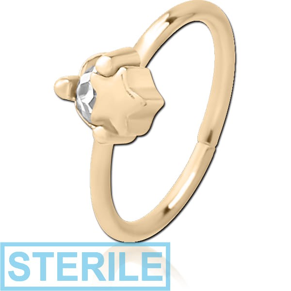 STERILE ZIRCON GOLD PVD COATED SURGICAL STEEL JEWELLED SEAMLESS RING - STAR AND GEM