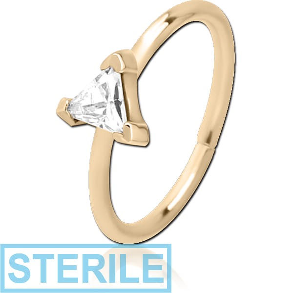 STERILE ZIRCON GOLD PVD COATED SURGICAL STEEL JEWELLED SEAMLESS RING - TRIANGLE