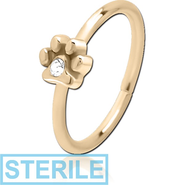 STERILE ZIRCON GOLD PVD COATED SURGICAL STEEL JEWELLED SEAMLESS RING - ANIMAL PAW CENTER GEM