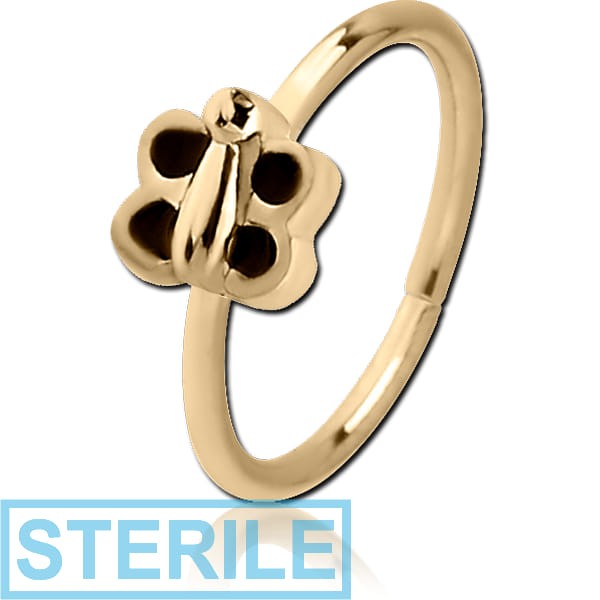 STERILE ZIRCON GOLD PVD COATED SURGICAL STEEL SEAMLESS RING - BUTTERFLY