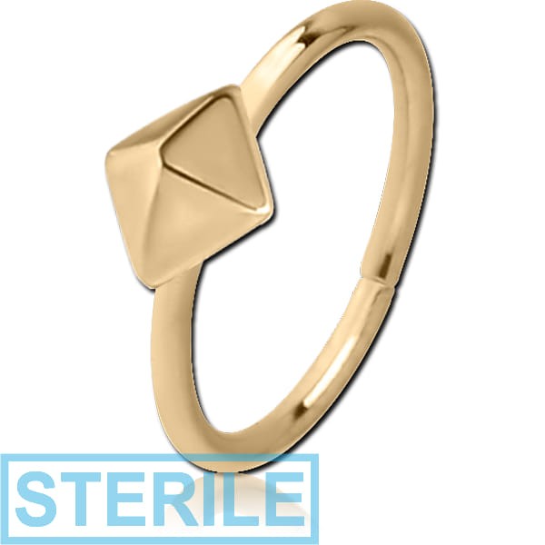 STERILE ZIRCON GOLD PVD COATED SURGICAL STEEL SEAMLESS RING - PYRAMID
