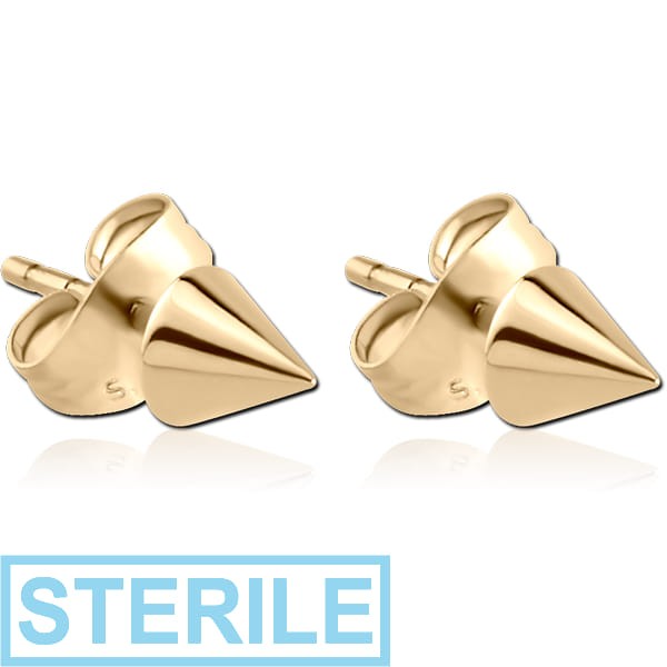 STERILE ZIRCON GOLD PVD COATED SURGICAL STEEL EAR CONE EAR STUDS