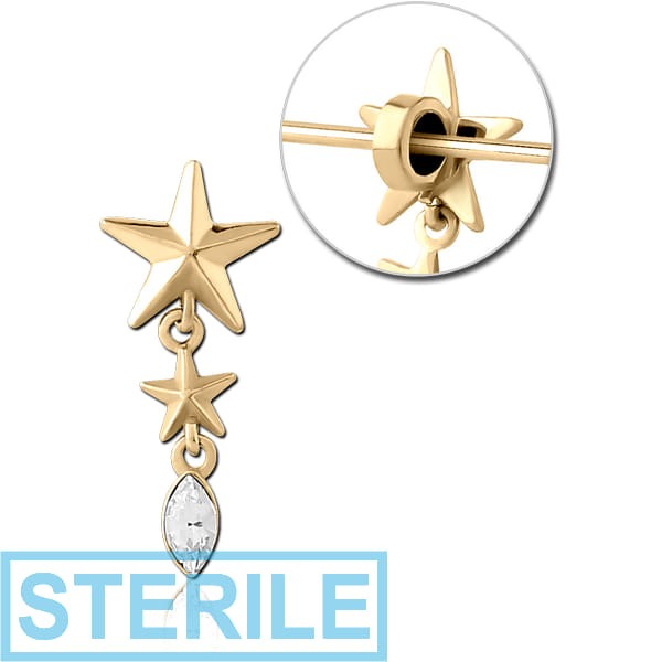 STERILE ZIRCON GOLD PVD COATED SURGICAL STEEL SLIDING JEWELLED CHARM FOR INDUSTRIAL BARBELL