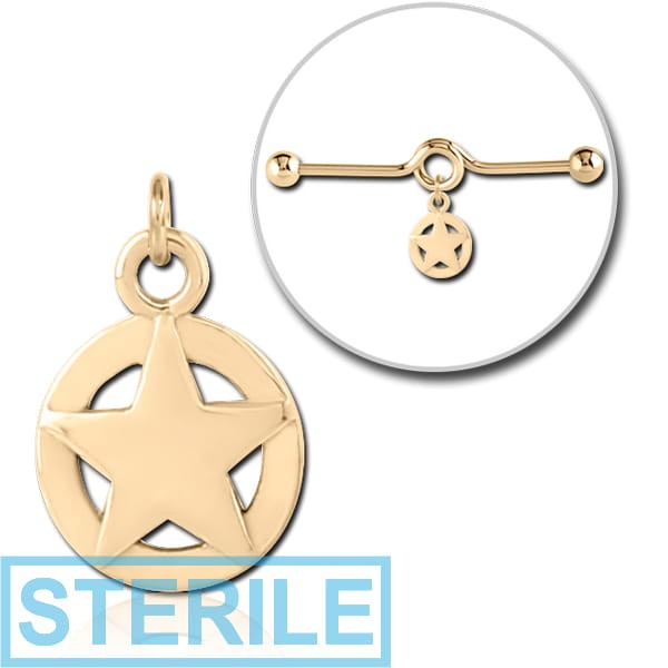 STERILE ZIRCON GOLD PVD COATED SURGICAL STEEL CHARM FOR INDUSTRIAL BARBELL