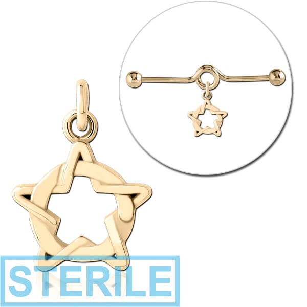 STERILE ZIRCON GOLD PVD COATED SURGICAL STEEL CHARM FOR INDUSTRIAL BARBELL