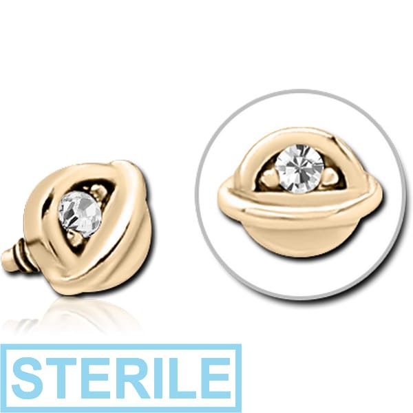 STERILE ZIRCON GOLD PVD COATED SURGICAL STEEL JEWELLED ATTACHMENT FOR 1.6MM INTERNALLY THREADED PINS - HALF OPEN EYE