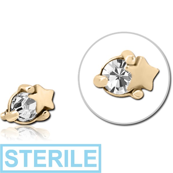 STERILE ZIRCON GOLD PVD COATED SURGICAL STEEL JEWELLED ATTACHMENT FOR 1.6MM INTERNALLY THREADED PINS - STAR AND GEM