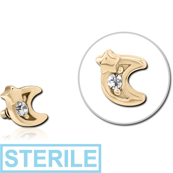 STERILE ZIRCON GOLD PVD COATED SURGICAL STEEL JEWELLED ATTACHMENT FOR 1.6MM INTERNALLY THREADED PINS - CRESCENT AND STAR