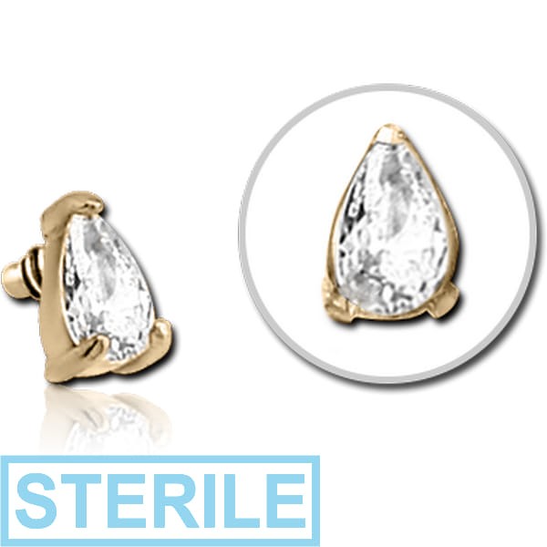STERILE ZIRCON GOLD PVD COATED SURGICAL STEEL JEWELLED ATTACHMENT FOR 1.6MM INTERNALLY THREADED PINS - DROP