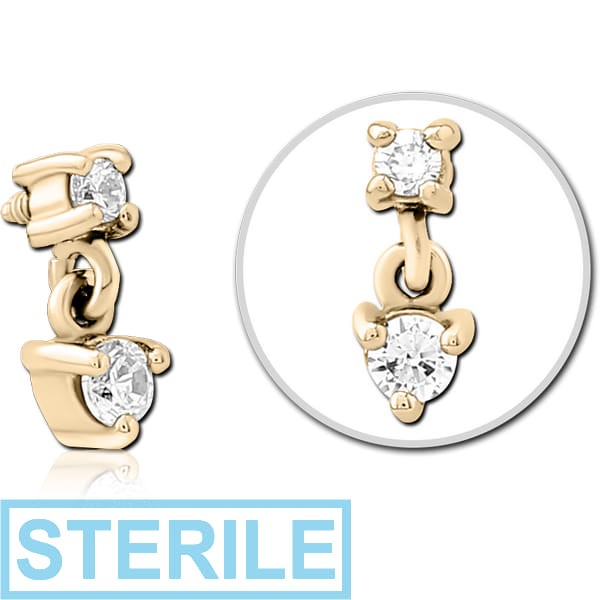 STERILE ZIRCON GOLD PVD COATED SURGICAL STEEL JEWELLED MICRO ATTACHMENT FOR 1.6MM INTERNALLY THREADED PINS