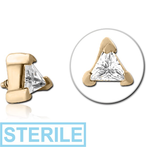 STERILE ZIRCON GOLD PVD COATED SURGICAL STEEL JEWELLED MICRO ATTACHMENT FOR 1.2MM INTERNALLY THREADED PINS - TRIANGLE