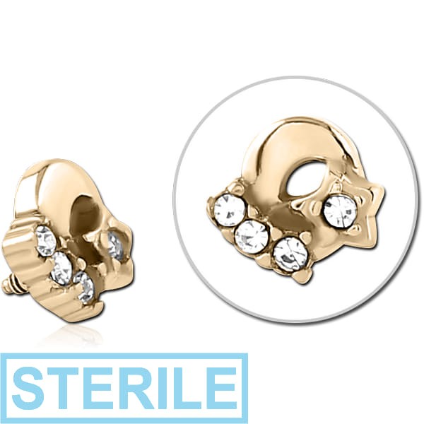 STERILE ZIRCON GOLD PVD COATED SURGICAL STEEL JEWELLED MICRO ATTACHMENT FOR 1.2MM INTERNALLY THREADED PINS - PLAIN MOON AND STARS