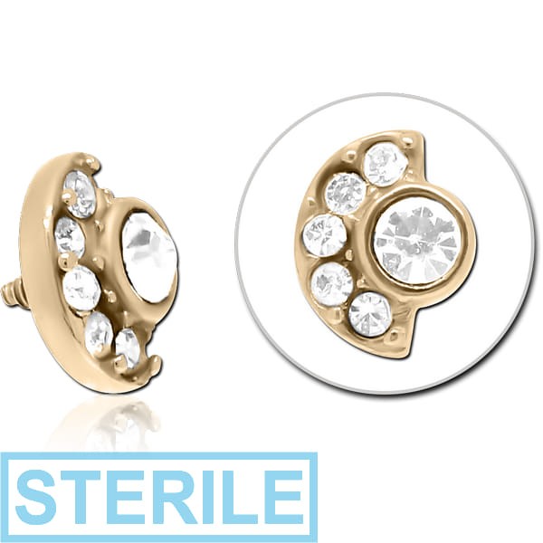 STERILE ZIRCON GOLD PVD COATED SURGICAL STEEL JEWELLED MICRO ATTACHMENT FOR 1.2MM INTERNALLY THREADED PINS - MOON AND STARS