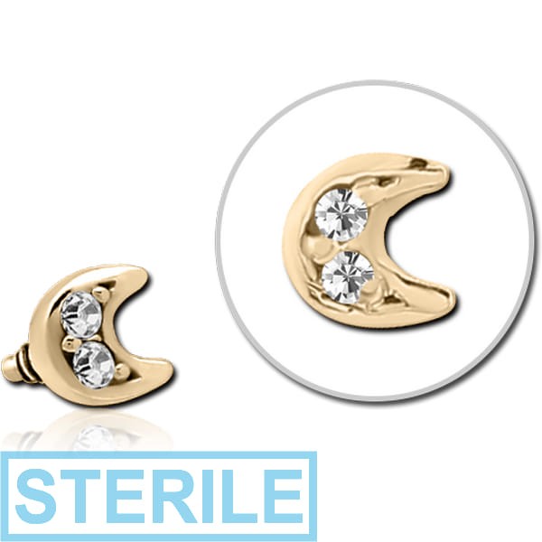 STERILE ZIRCON GOLD PVD COATED SURGICAL STEEL JEWELLED MICRO ATTACHMENT FOR 1.2MM INTERNALLY THREADED PINS - CRESCENT PRONGS