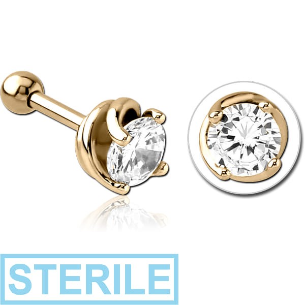 STERILE ZIRCON GOLD PVD COATED SURGICAL STEEL JEWELLED TRAGUS MICRO BARBELL - CIRCULE