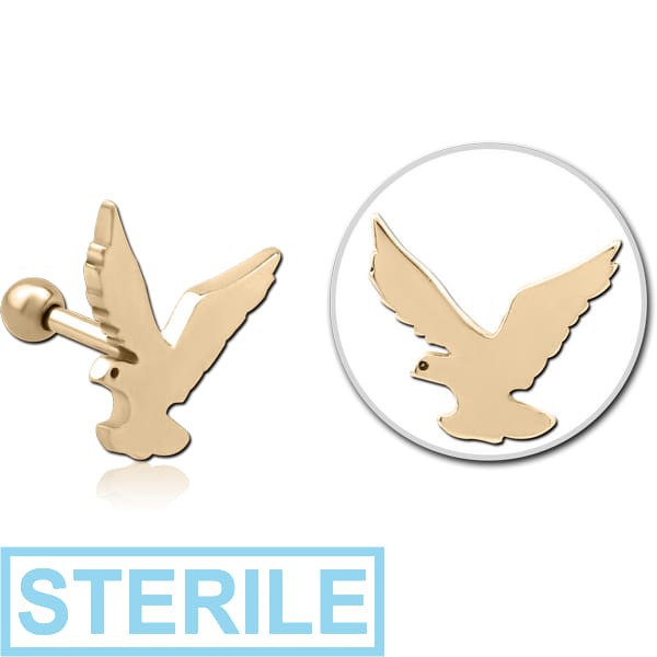 STERILE ZIRCON GOLD PVD COATED SURGICAL STEEL TRAGUS MICRO BARBELL - EAGLE