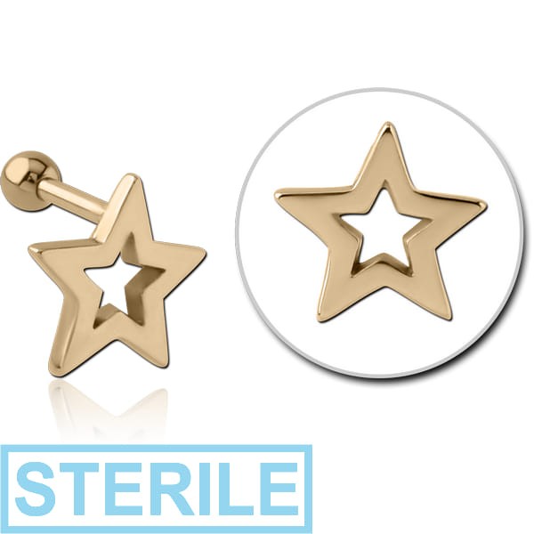 STERILE ZIRCON GOLD PVD COATED SURGICAL STEEL TRAGUS MICRO BARBELL - STAR