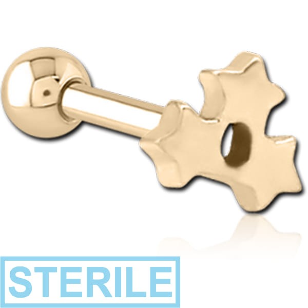 STERILE ZIRCON GOLD PVD COATED SURGICAL STEEL TRAGUS MICRO BARBELL - TRIPLE STAR