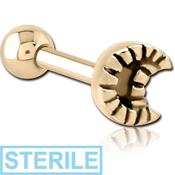 STERILE ZIRCON GOLD PVD COATED SURGICAL STEEL TRAGUS MICRO BARBELL - CRESCENT