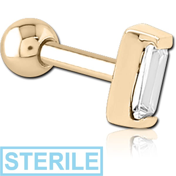 STERILE ZIRCON GOLD PVD COATED SURGICAL STEEL JEWELLED TRAGUS MICRO BARBELL - SQUARE