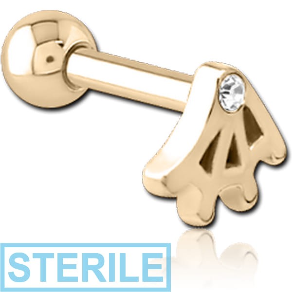 STERILE ZIRCON GOLD PVD COATED SURGICAL STEEL JEWELLED TRAGUS MICRO BARBELL - WEB