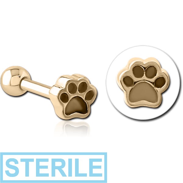 STERILE ZIRCON GOLD PVD COATED SURGICAL STEEL TRAGUS MICRO BARBELL - ANIMAL PAW INDENT