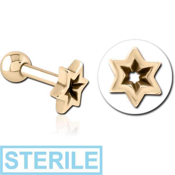 STERILE ZIRCON GOLD PVD COATED SURGICAL STEEL TRAGUS MICRO BARBELL - STAR INDENT