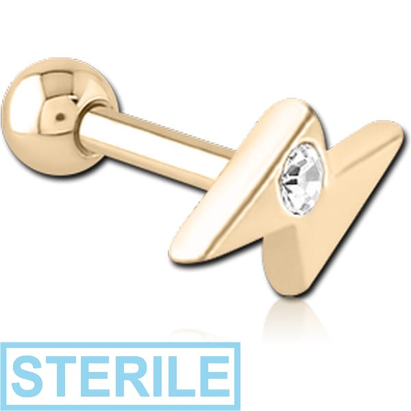 STERILE ZIRCON GOLD PVD COATED SURGICAL STEEL JEWELLED TRAGUS MICRO BARBELL - THUNDER