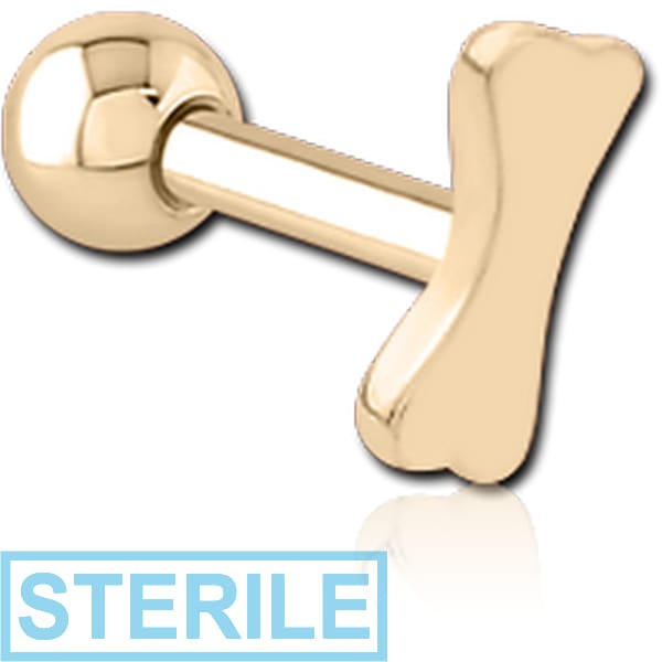 STERILE ZIRCON GOLD PVD COATED SURGICAL STEEL TRAGUS MICRO BARBELL - BONE