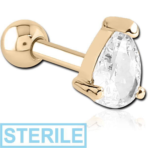STERILE ZIRCON GOLD PVD COATED SURGICAL STEEL JEWELLED TRAGUS MICRO BARBELL - DROP