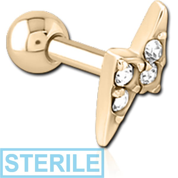 STERILE ZIRCON GOLD PVD COATED SURGICAL STEEL JEWELLED TRAGUS MICRO BARBELL - THUNDER