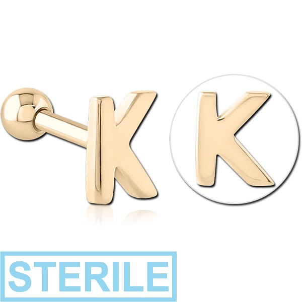 STERILE ZIRCON GOLD PVD COATED SURGICAL STEEL TRAGUS MICRO BARBELL - K