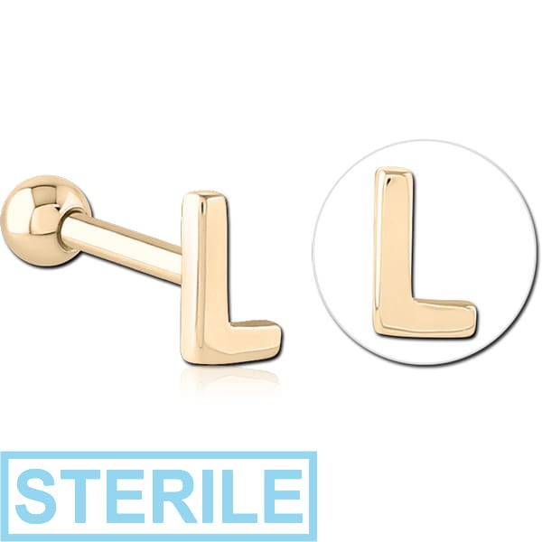 STERILE ZIRCON GOLD PVD COATED SURGICAL STEEL TRAGUS MICRO BARBELL - L