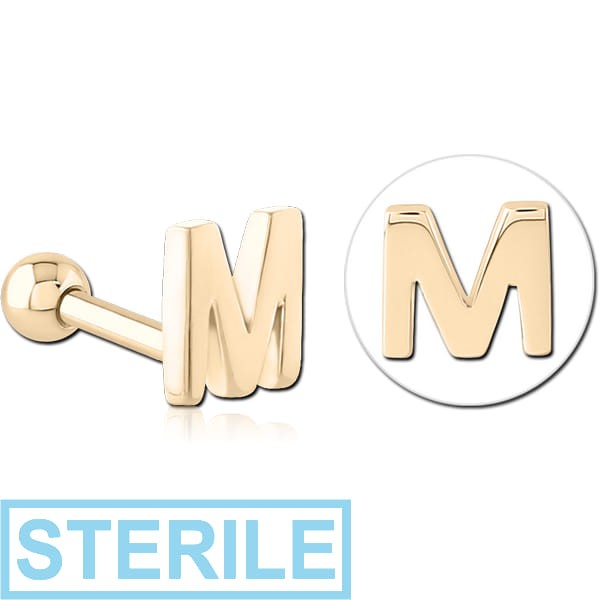 STERILE ZIRCON GOLD PVD COATED SURGICAL STEEL TRAGUS MICRO BARBELL - M