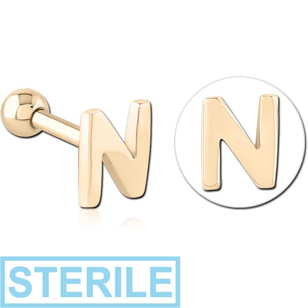STERILE ZIRCON GOLD PVD COATED SURGICAL STEEL TRAGUS MICRO BARBELL - N
