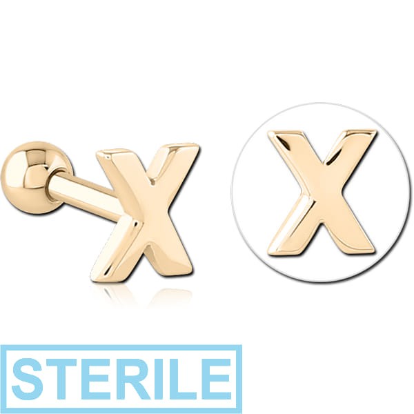 STERILE ZIRCON GOLD PVD COATED SURGICAL STEEL TRAGUS MICRO BARBELL - X
