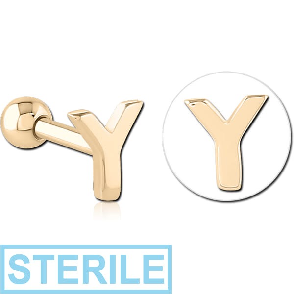 STERILE ZIRCON GOLD PVD COATED SURGICAL STEEL TRAGUS MICRO BARBELL - Y