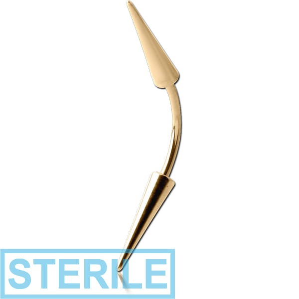 STERILE ZIRCON GOLD PVD COATED SURGICAL STEEL CURVED MICRO BARBELL WITH LONG CONES