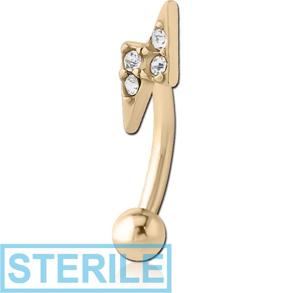 STERILE ZIRCON GOLD PVD COATED SURGICAL STEEL JEWELLED FANCY CURVED MICRO BARBELL - THUNDER