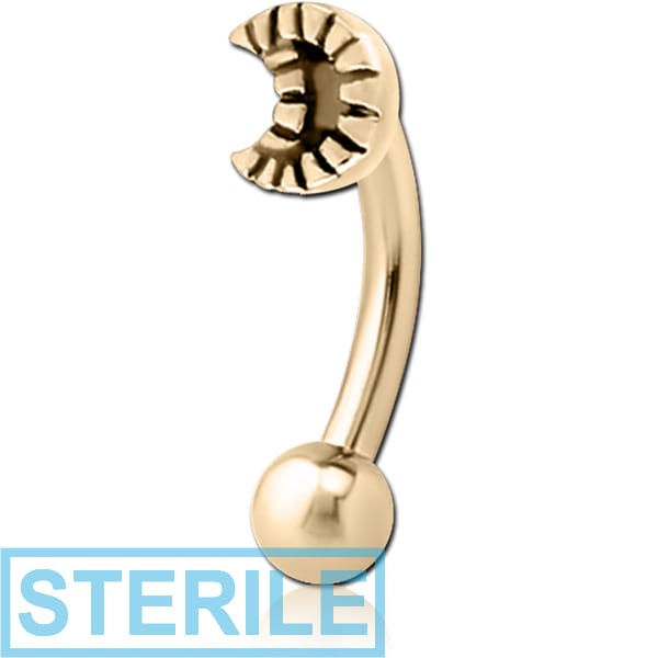 STERILE ZIRCON GOLD PVD COATED SURGICAL STEEL FANCY CURVED MICRO BARBELL - CRESCENT