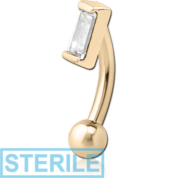 STERILE ZIRCON GOLD PVD COATED SURGICAL STEEL JEWELLED FANCY CURVED MICRO BARBELL - SQUARE