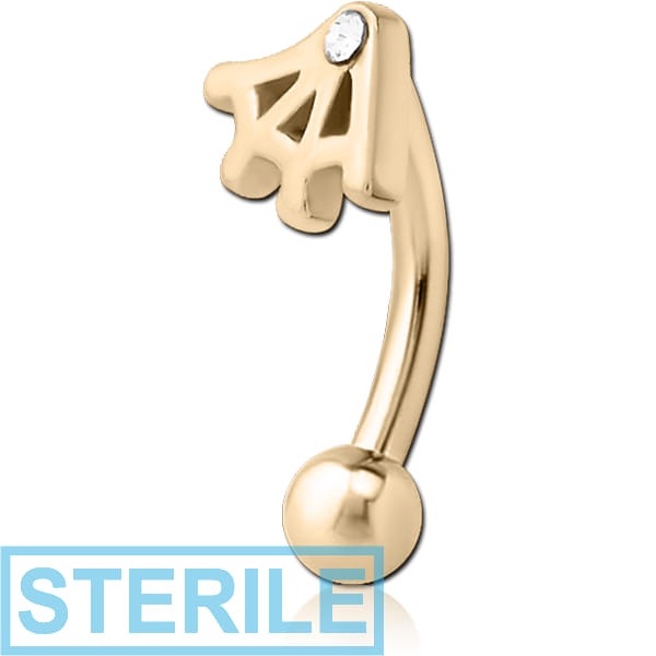 STERILE ZIRCON GOLD PVD COATED SURGICAL STEEL JEWELLED FANCY CURVED MICRO BARBELL - WEB