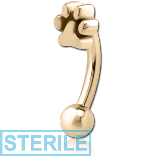 STERILE ZIRCON GOLD PVD COATED SURGICAL STEEL FANCY CURVED MICRO BARBELL - PLAIN ANIMAL PAW
