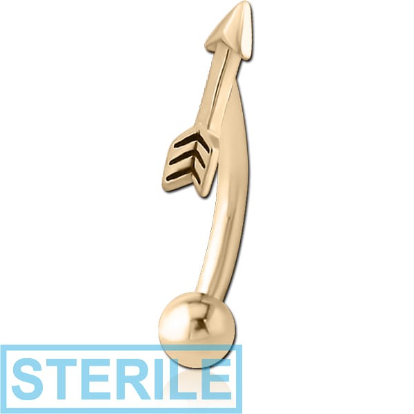 STERILE ZIRCON GOLD PVD COATED SURGICAL STEEL FANCY CURVED MICRO BARBELL - ARROW